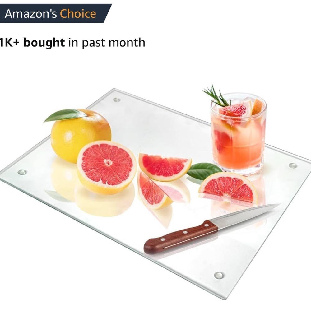 NEW- tempered glass, cutting board 
Perfect for‎ charcuterie, nonskid feet